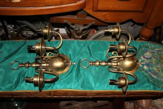 Antique Georgian Style 3 Arm Wall Mounted Sconce Light Fixture - Gold Color - Pair 8