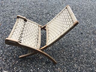 Hans Wegner Style Rope Folding Chair Mid Century Modern