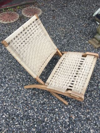 Hans Wegner Style Rope Folding Chair Mid Century Modern 2