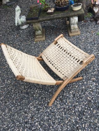 Hans Wegner Style Rope Folding Chair Mid Century Modern 6