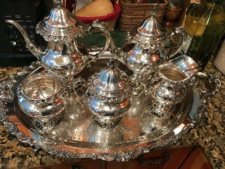 6pc Museum Quality Wallace Grande Baroque Sterling Coffee / Tea Set,  Tray Grand