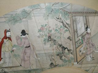 19 C Antique Chinese Fan Painting on Paper Visitor to the Garden Qing Dynasty 3