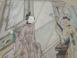 19 C Antique Chinese Fan Painting on Paper Visitor to the Garden Qing Dynasty 5