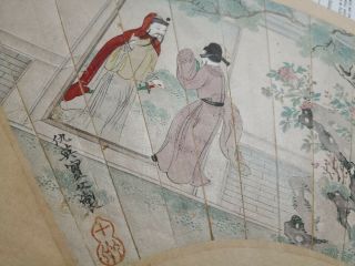 19 C Antique Chinese Fan Painting on Paper Visitor to the Garden Qing Dynasty 7