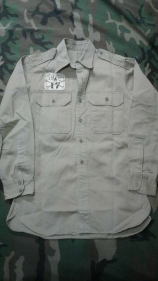 Vintage Korean war era U.  S.  Army Khaki shirt small hand painted 3