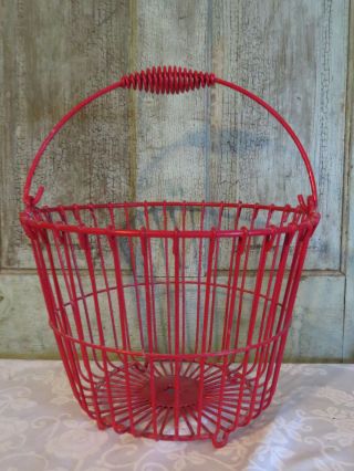 Primitive RED Farmhouse Egg Gathering Basket Metal Wire Large 14 