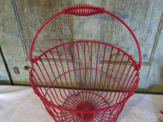 Primitive RED Farmhouse Egg Gathering Basket Metal Wire Large 14 