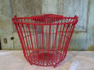 Primitive RED Farmhouse Egg Gathering Basket Metal Wire Large 14 