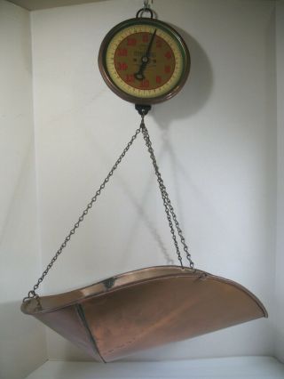 Antique Landers Frary & Clark Universal Hanging Scale With Copper Basket