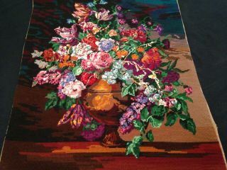 Vintage Hand Embroidered Tapestry Picture Royal Paris Stunning Floral Bouquet