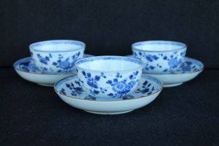 Three Kangxi Tea Bowls And Saucer Chinese Export