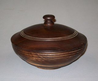 Old Antique Vtg 19th C 1890s Turned Ironwood Wooden Bowl With Lid Iron Wood