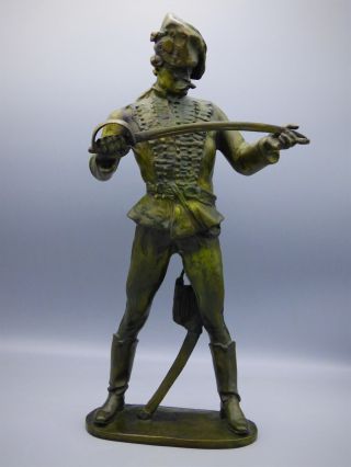 Zsigmond Kisfaludi Strobl Hussar With Sword Bronze Sculpture Hungary Circa 1928