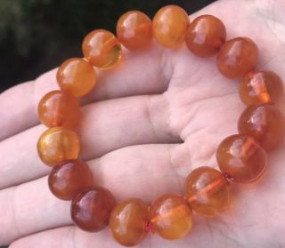 Antique Rare Chinese Round Cognac Honey Amber Baltic Bead Necklace 15.  65 Grams