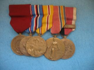 Wwii Us Navy 5 Place Medal Bar Good Conduct American Pacific Vict.  Occ.