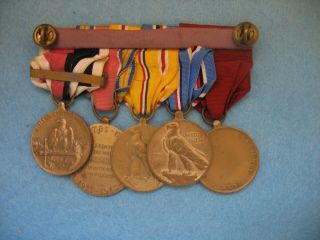 WWII US Navy 5 place Medal Bar Good Conduct American Pacific Vict.  Occ. 4