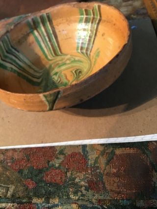 Revolutionary War 18th Century European Slip Decorated Redware Bowl 6 1/2 Inch 3