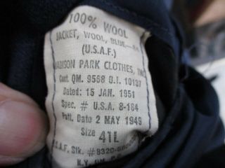 U.  S.  Air Force Blue Wool Short Eisenhower Jacket Large Size 41 Long 11