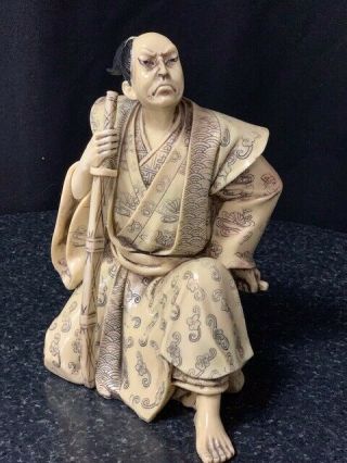 Antique Chinese Samurai Figure.  Ivory Coloured 9inch Tall