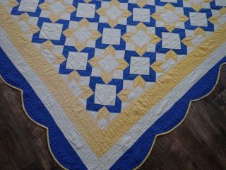 Vintage Summer Cottage Color Blue & Yellow QUILT Scalloped Edge 85 