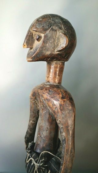 V Fine Old Bambara Mali Carved Wooden Tribal Male Figure Metal Eyes African Art