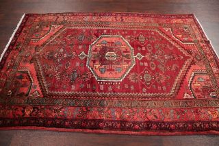 Vintage Geometric Hamedan Persian Tribal Area Rug BRICK RED Oriental Wool 5 ' x7 ' 12