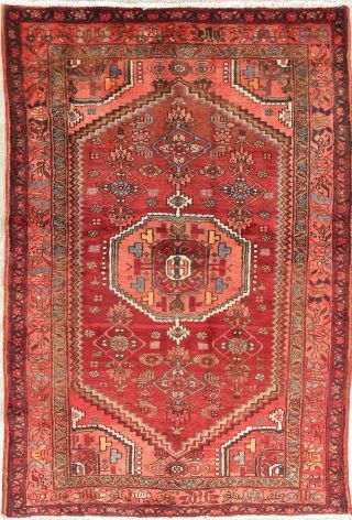 Vintage Geometric Hamedan Persian Tribal Area Rug Brick Red Oriental Wool 5 