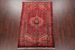 Vintage Geometric Hamedan Persian Tribal Area Rug BRICK RED Oriental Wool 5 ' x7 ' 2
