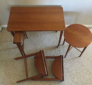 1960 ' s Poul Hundevad Danish Teak Nesting Table set 5 - in - 1 Mid Century Modern 2