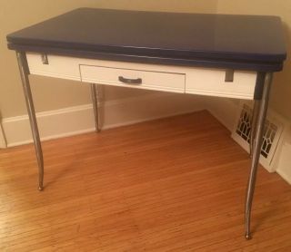 Vintage Art Deco Porcelain Enamel Kitchen Table - Blue