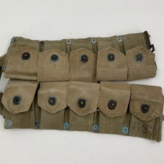 Vintage Wwii Ww2 M - 1 Garand Cartridge 10 Pocket Ammo Belt Us