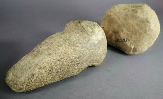 ANTIQUE NATIVE AMERICAN INDIAN CARVED STONE AXE ADZE HEAD & HAND TOOL NR 4