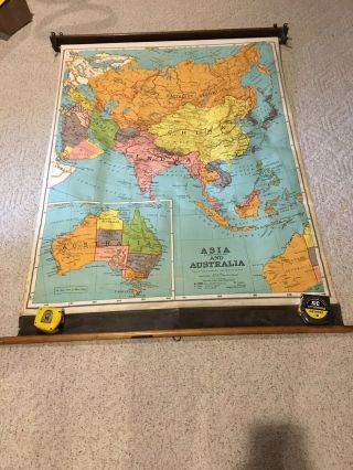 1930s ? Vintage Asia And Australia A.  J.  Nystrom Classroom Pull Down Map