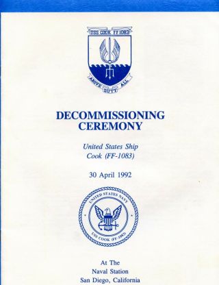 Uss Cook Ff 1083 Decommissioning Navy Ceremony Program