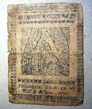 Authentic 1776 JULY 22 $3 THREE DOLLAR CONTINENTAL CURRENCY Revolutionary War 2