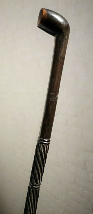 Rare Antique Zulu Wood Stick Staff Knobkerrie Club W/ Shaped End & Twist Carving