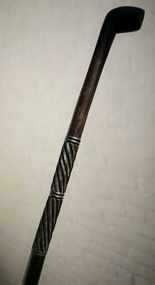 RARE ANTIQUE ZULU WOOD STICK STAFF KNOBKERRIE CLUB W/ SHAPED END & TWIST CARVING 3