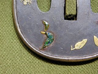 RARE Cloisonne Inlay TSUBA Dragonfly & Spider 19thC Japanese Edo Antique 6