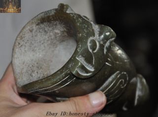 Chinese Hongshan Culture Old jade Carved Bird Statue Wine vessel wineglass cup 10