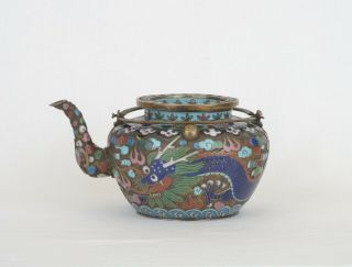 Chinese Cloisonné Enamel Tea Pot.  Dragon Motif.  Late Qing.  Guangxu.