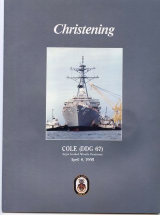 Uss Cole Ddg 67 Christening Navy Ceremony Program With Christening Coin