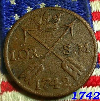 Authentic 1742 1 Ore Arrows Hudson Fur Trade Colonial Revolutionary War Coin R
