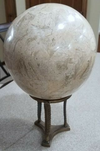 Marble Veneer Sphere By Maitland - Smith,  Ltd.  With Bronze Stand