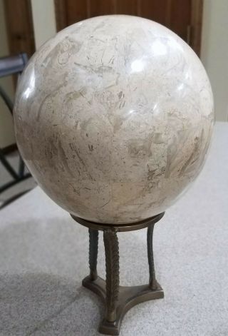 Marble Veneer Sphere by Maitland - Smith,  Ltd.  with Bronze Stand 2