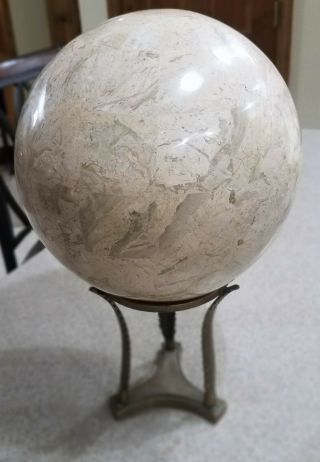 Marble Veneer Sphere by Maitland - Smith,  Ltd.  with Bronze Stand 3