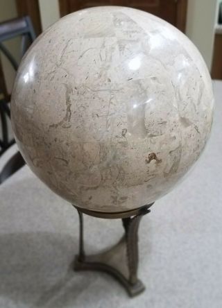 Marble Veneer Sphere by Maitland - Smith,  Ltd.  with Bronze Stand 5