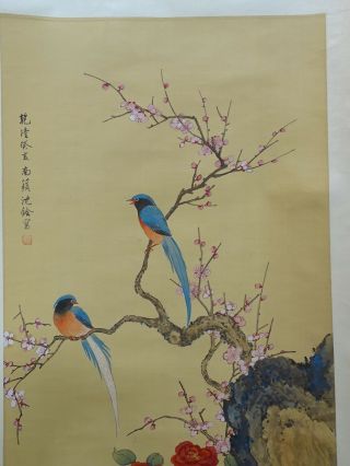 Scroll - Watercolour & Ink Landscape Cherry Blossom Birds Japan