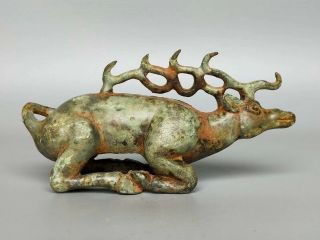 China Ancient Warring States Period Tomb Burial Ornament Old Bronze Deer Statue