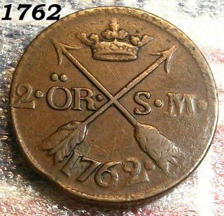 Authentic 1762 2 Ore Arrows Hudson Fur Trade Colonial Revolutionary War Coin F