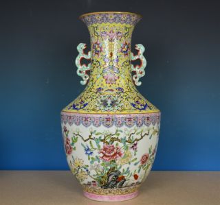 EXQUISITE LARGE ANTIQUE CHINESE FAMILLE ROSE PORCELAIN VASE MARKED QIANLONG A739 3